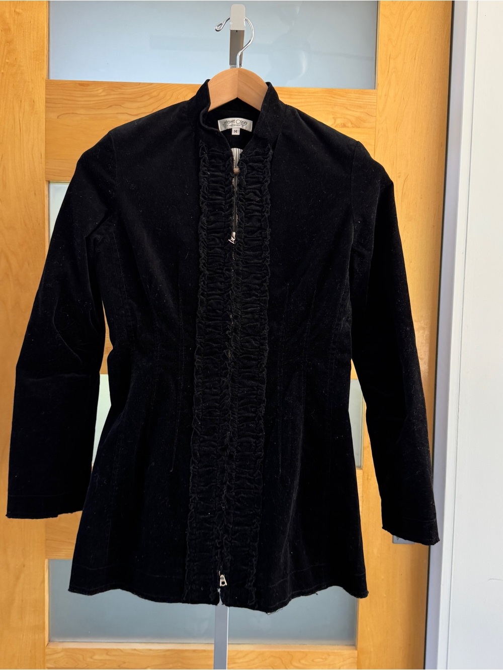 Margaret O'Leary Black Ruffle-Trim Zip Front Jacket